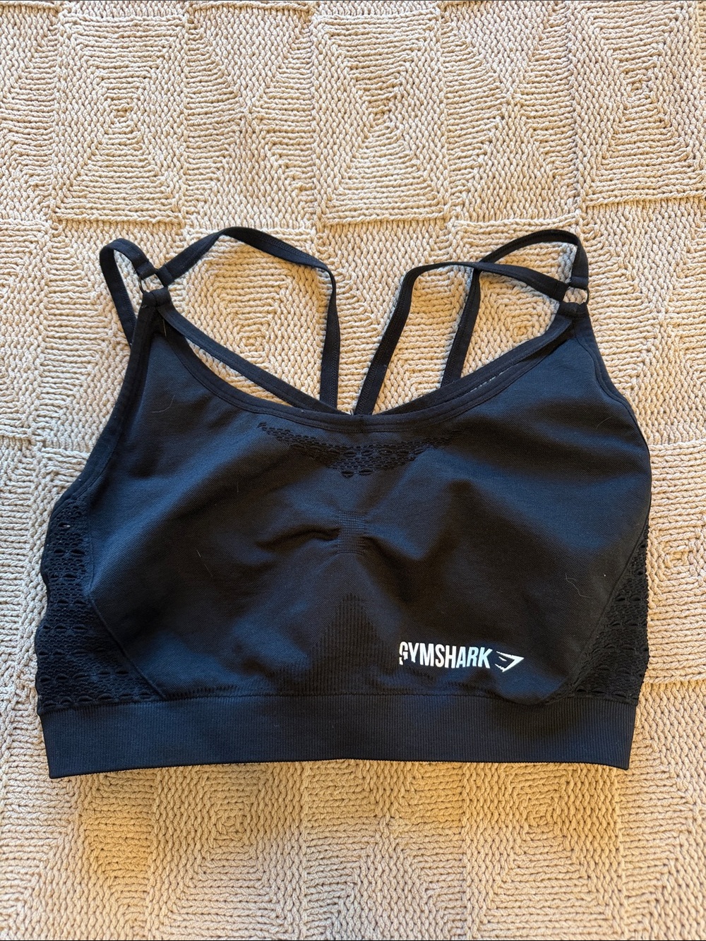 Gymshark Black Seamless Strappy Lace-Trim Sports Bra